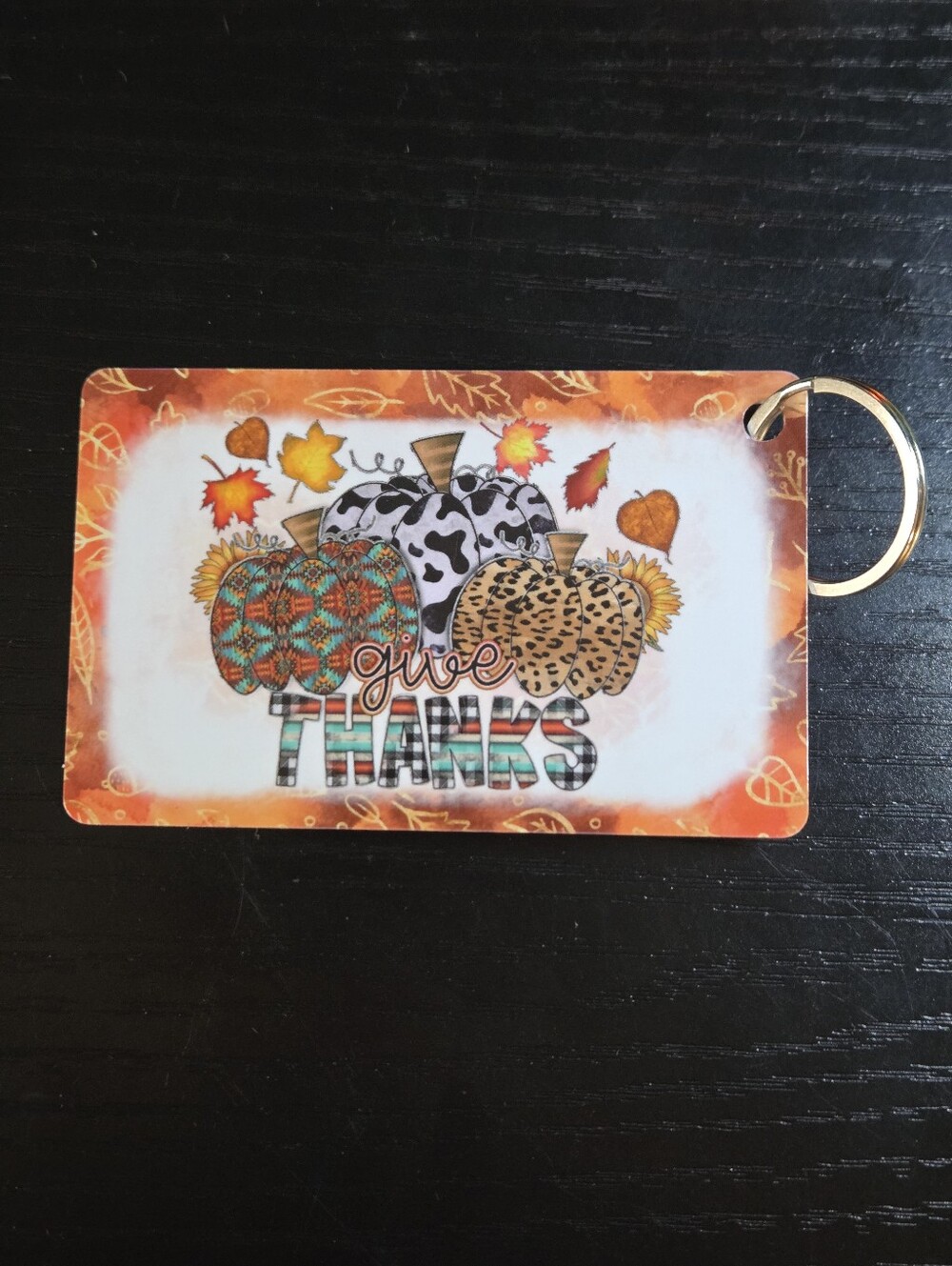 Give Thanks Autumn Pumpkin Keycard Keychain